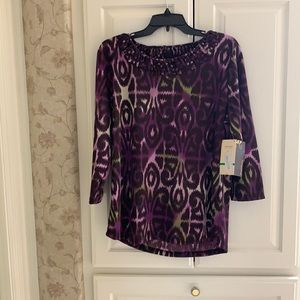 NWT Multiples Blouse Purple, green pink Sz L